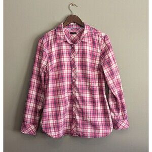 Talbots Size Medium Pink Plaid Shirt Womens Button Up Top White Long Sleeve